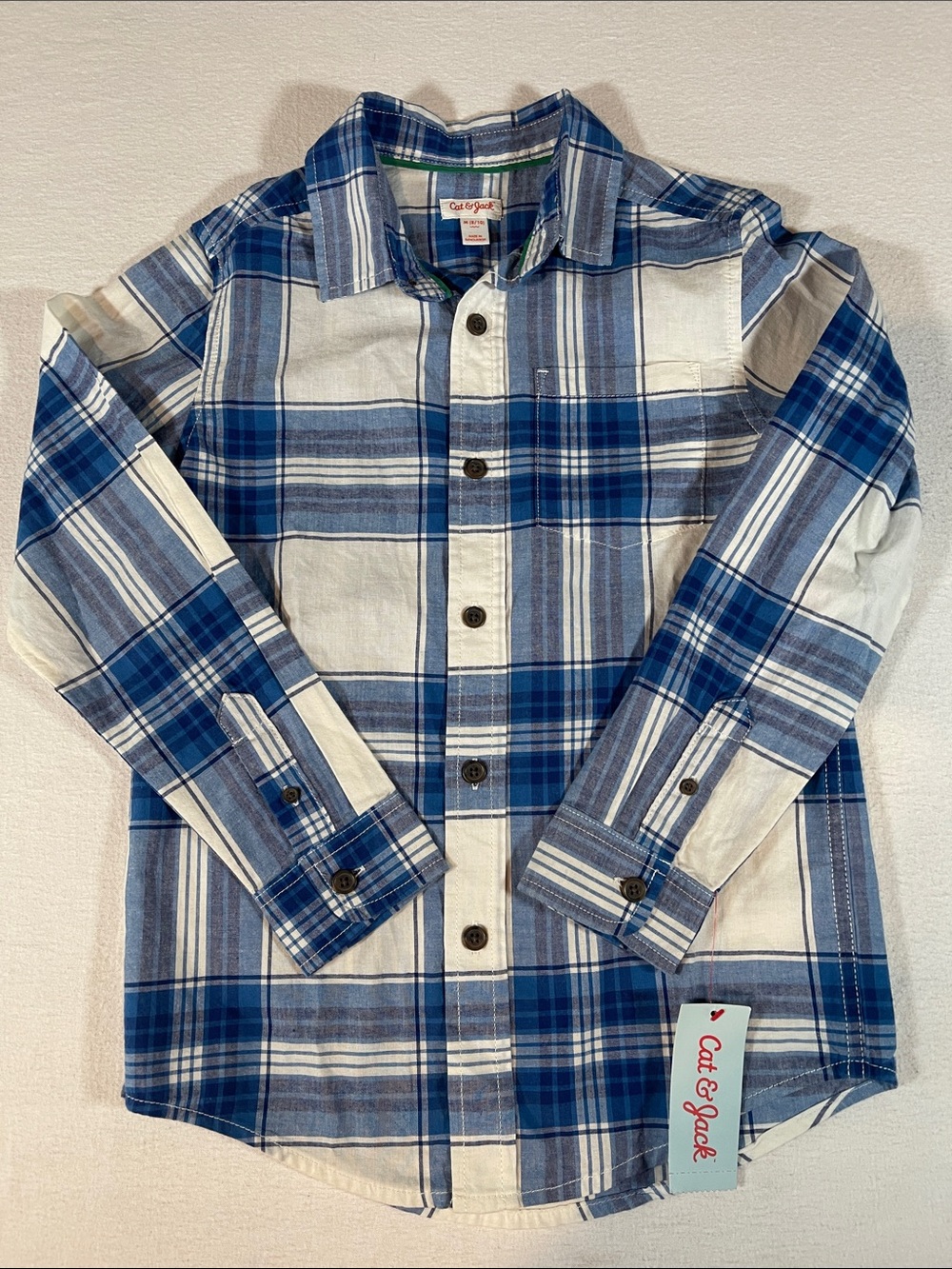 Cat & Jack Blue and White Plaid Button-Down Shirt for Kids NWT